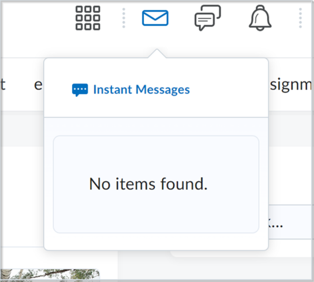 An example of the Message Alerts area that has hidden emails but shows instant messages.