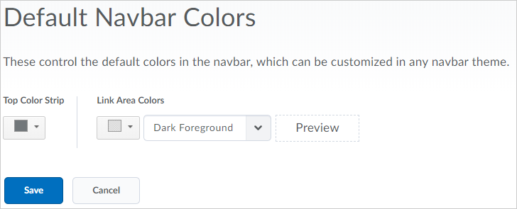 Administrators can set the default colors that appear in the navbar and theme