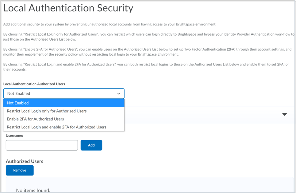 Figure: The updated Local Authentication Security page