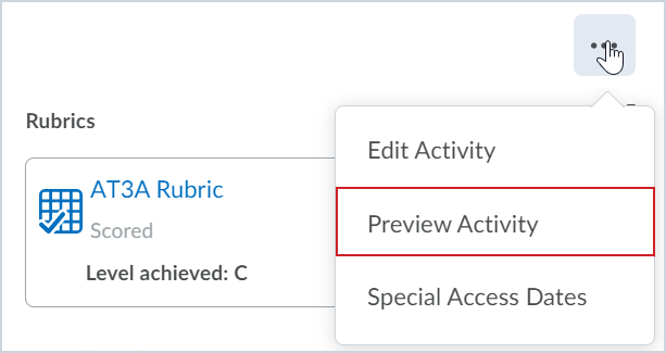 The Preview Activity option appears on the context menu for the assignment.