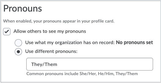 Figure: The area under Account Settings, where you can set your pronouns