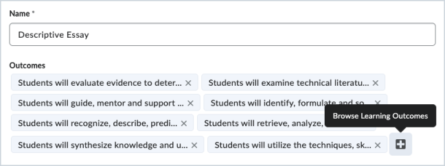 List of aligned outcomes on the Edit Assignment page before this update.