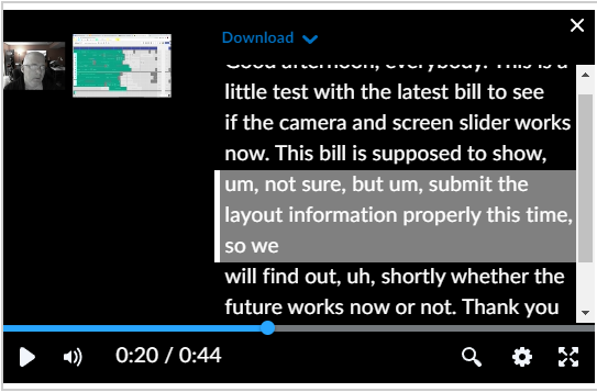 Media Player in the Transcript View mode.