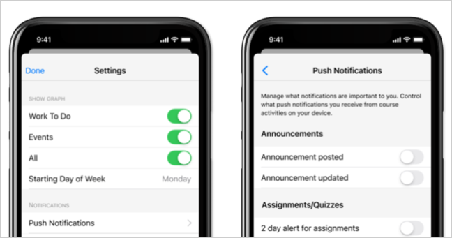 Figure: Configure push notifications in Pulse app settings.