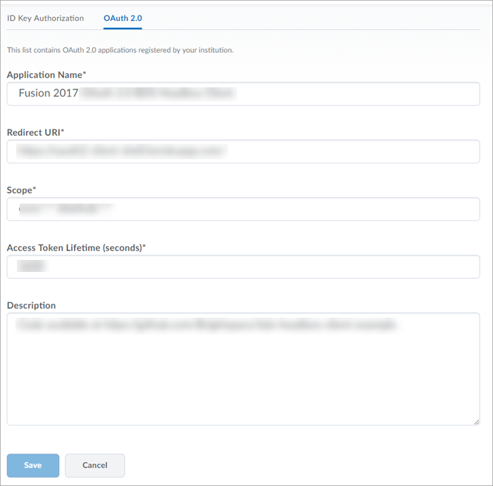 Figure: The new Edit form for OAuth 2.0 apps in Manage Extensibility